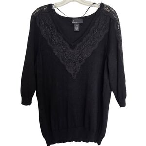 Lane Bryant Black V-Neck Sweater with Lace Inset
